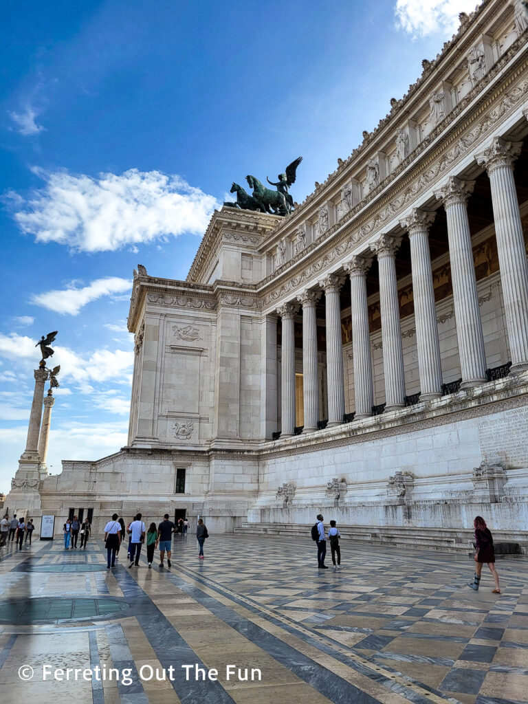 Vittoriano, the Altar of the Fatherland in Rome. There are fantastic views of the city from the rooftop observation deck.