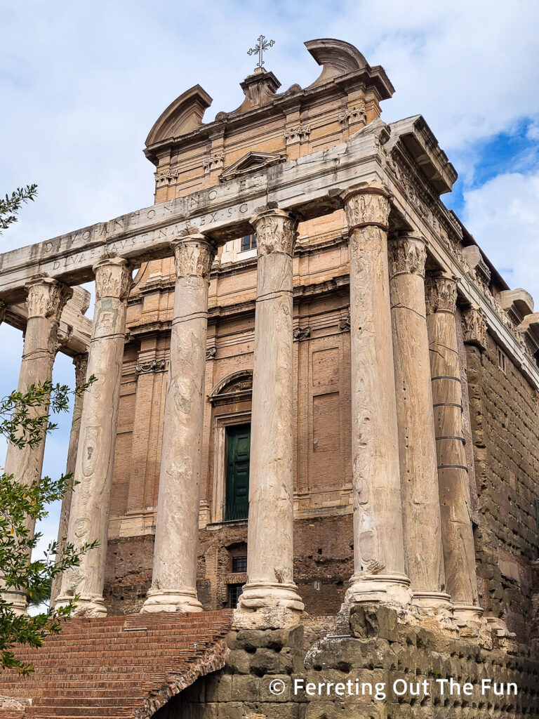 Medieval Christian church built inside the ruins of an ancient temple in the Roman Forum, Rome