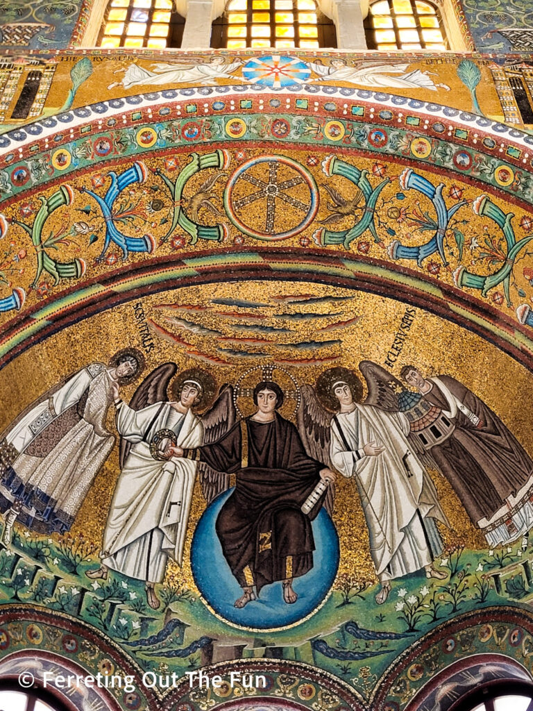 Byzantine mosaic featuring a Roman-style Jesus at the Basilica di San Vitale in Ravenna, Italy