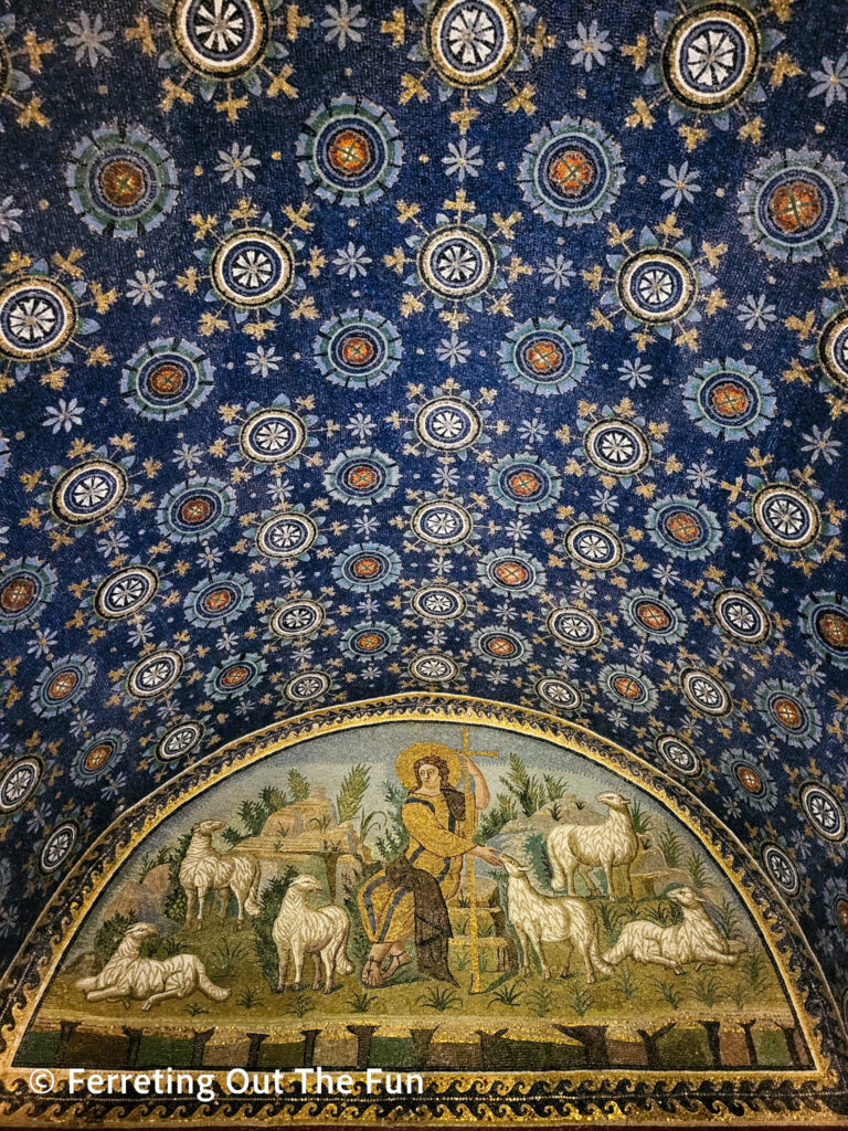 Beautiful mosaics in the Mausoleo di Galla Placidia in Ravenna, Italy